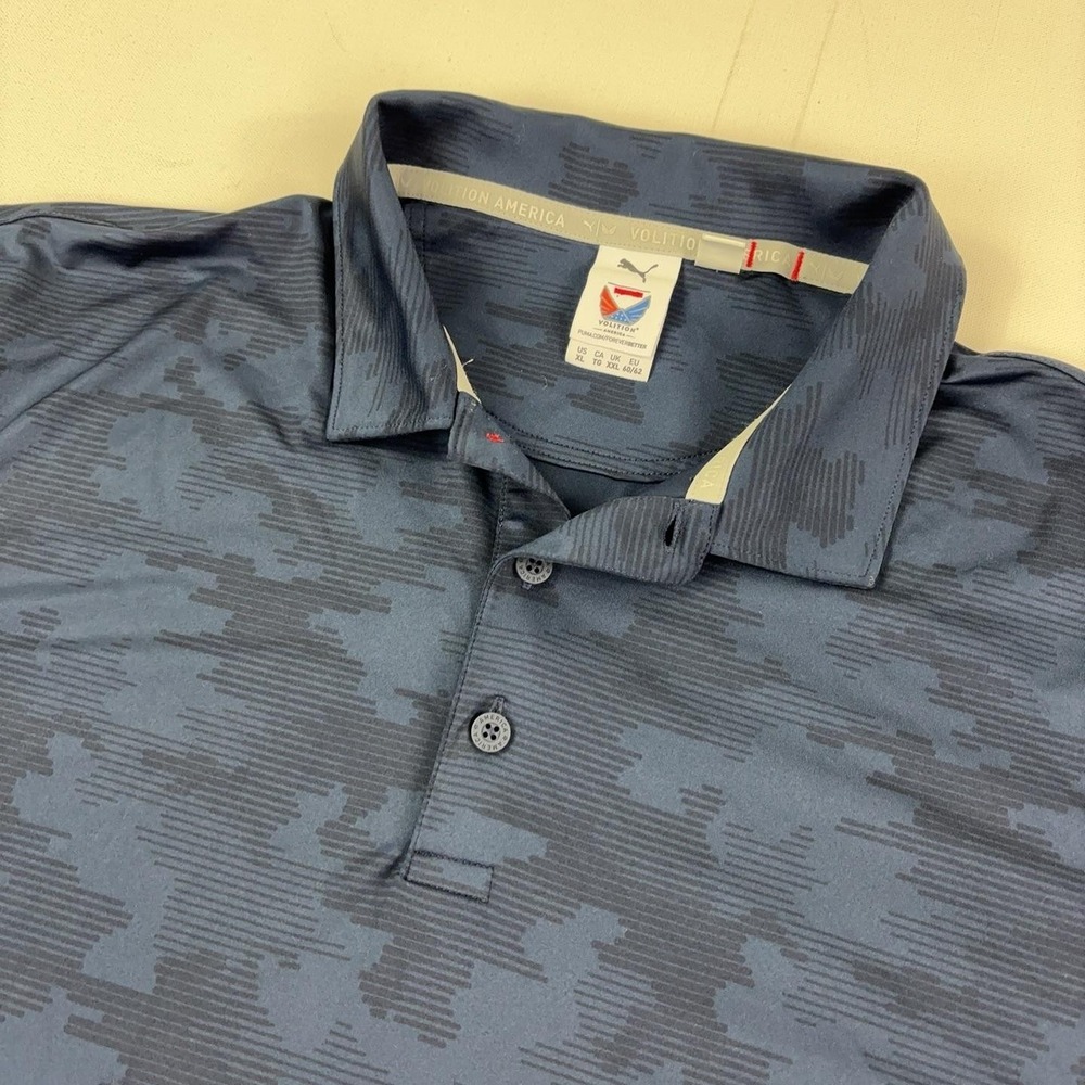 PUMA Volition America Polo Shirt Mens XL Blue Camo Golf Jersey Short Sleeve